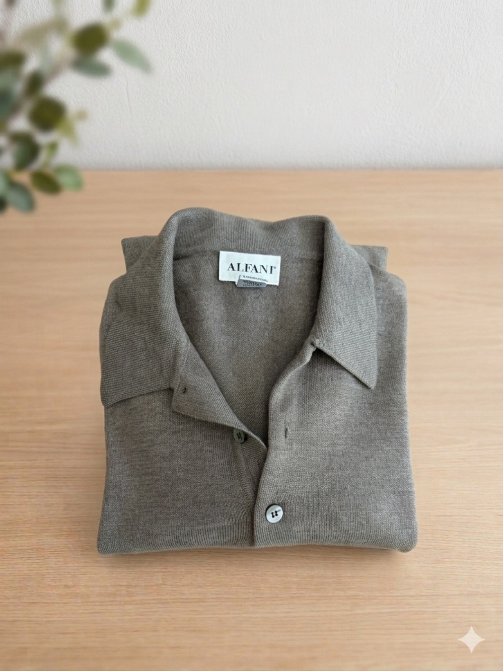 Alfani Merino Wool Sweater Mens LARGE Brown Extra Fine Knit Polo Pullover Italy